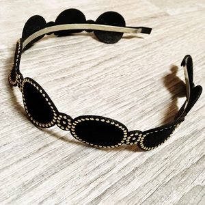 Headband with black felt circles lined w gold dots